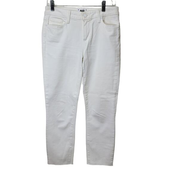 Paige Skyline Skinny Crop Jeans 28 White Stretch Raw Hem Denim - Picture 1 of 10